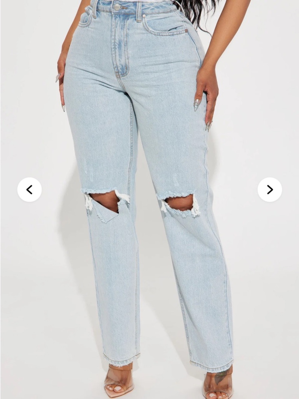 Fashion Nova Light Blue Ripped Grunge Boho Streetwear Straight Leg Jeans